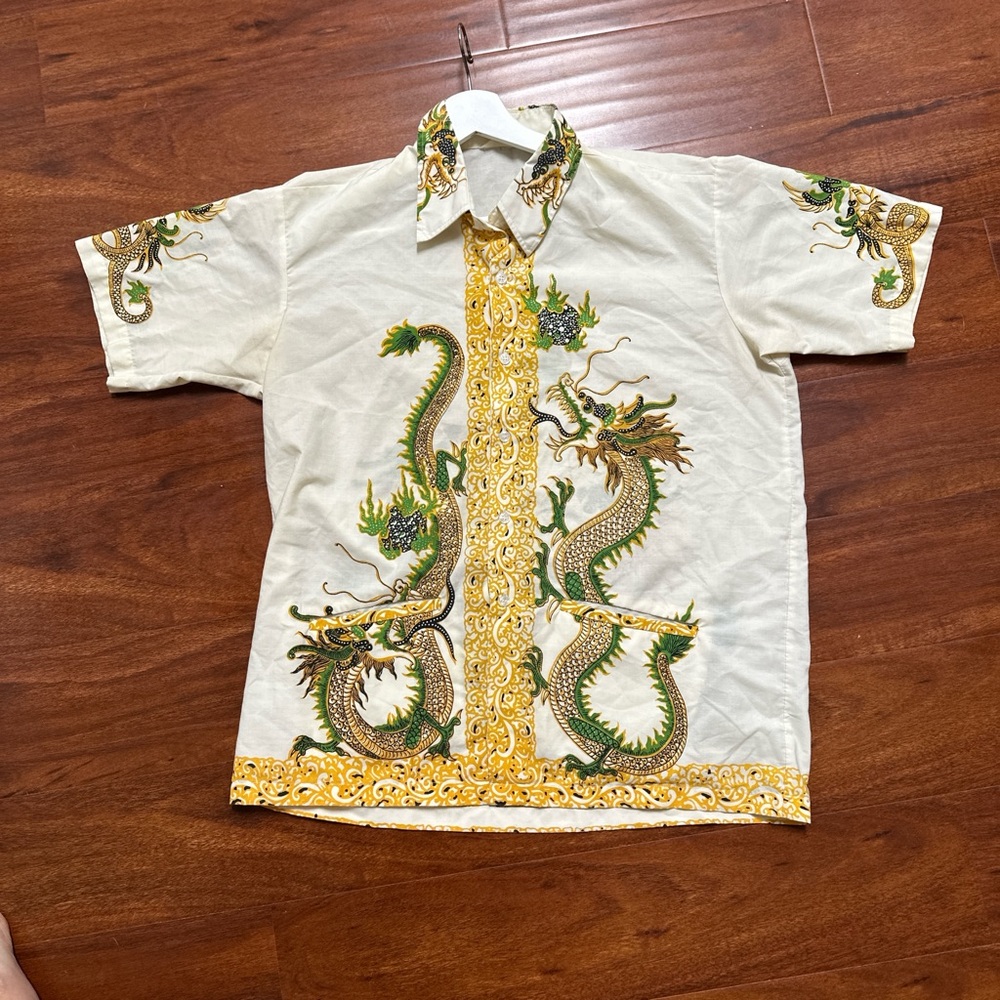 Men's Vintage Batik Keris Solo Indonesia Nogo Bramantyo  Dragon Print Shirt -